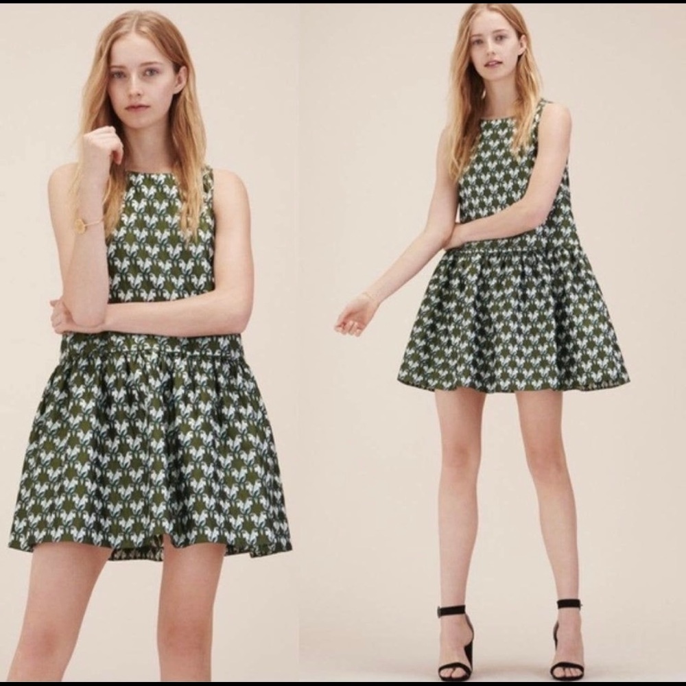 NWT Maje Rower green jacquard parrot print mini dress